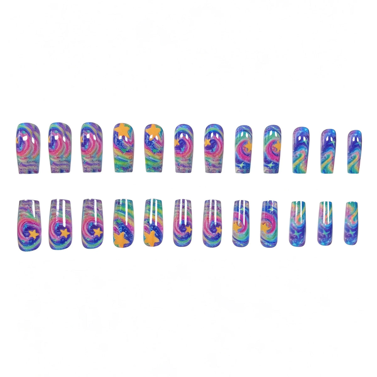 Press-On Nails Glittery Swirl & Star Accents 24-Piece
