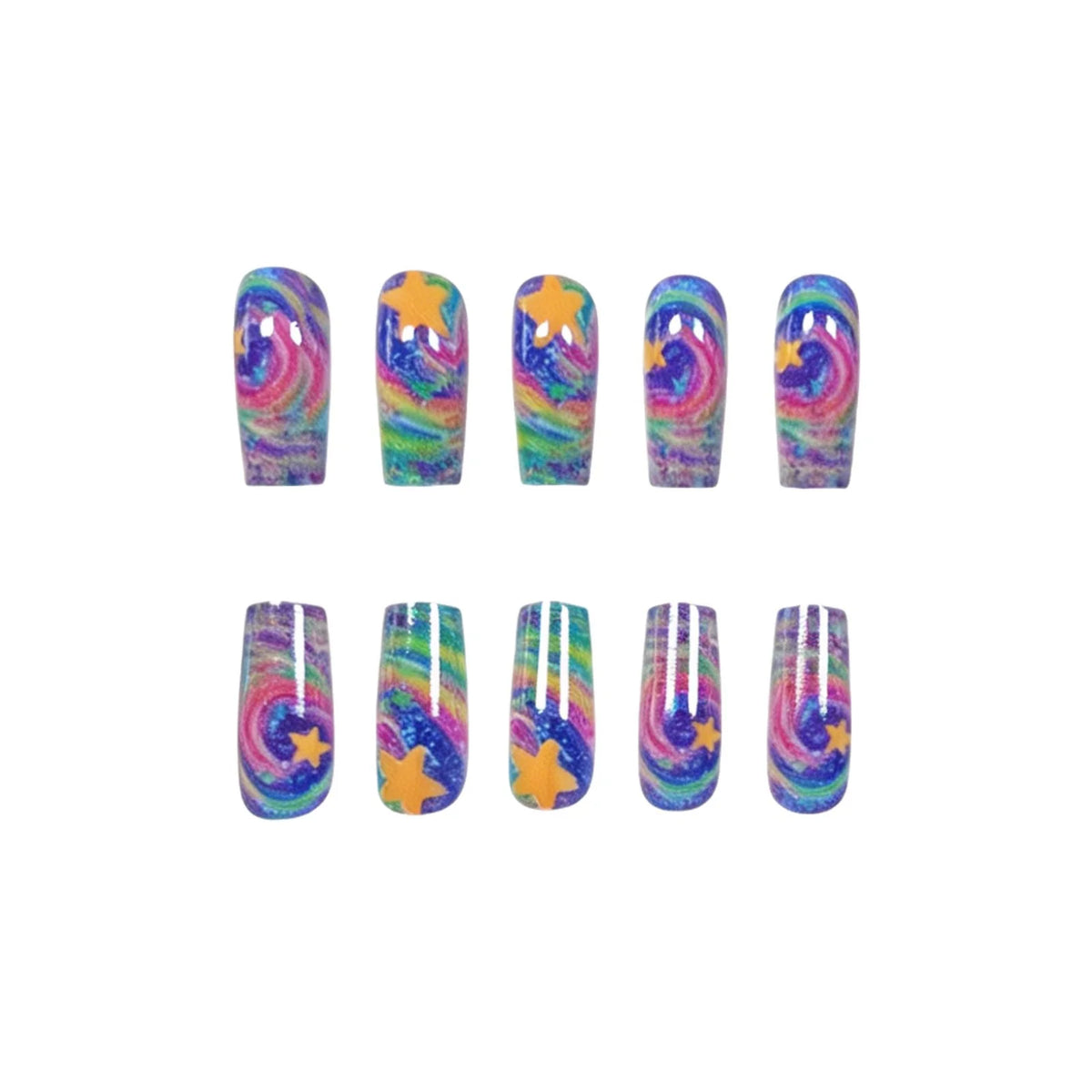 Press-On Nails Glittery Swirl & Star Accents 24-Piece