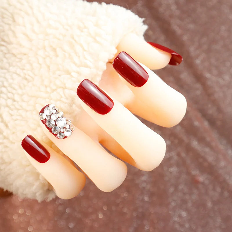 Press-On Nails Glossy Finish & Rhinestone Accents Multiple Sizes
