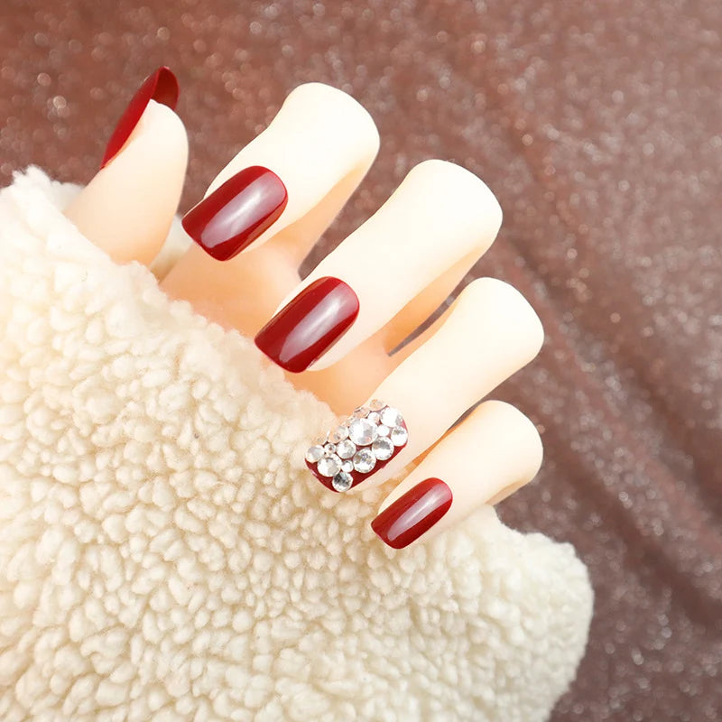 Press-On Nails Glossy Finish & Rhinestone Accents Multiple Sizes