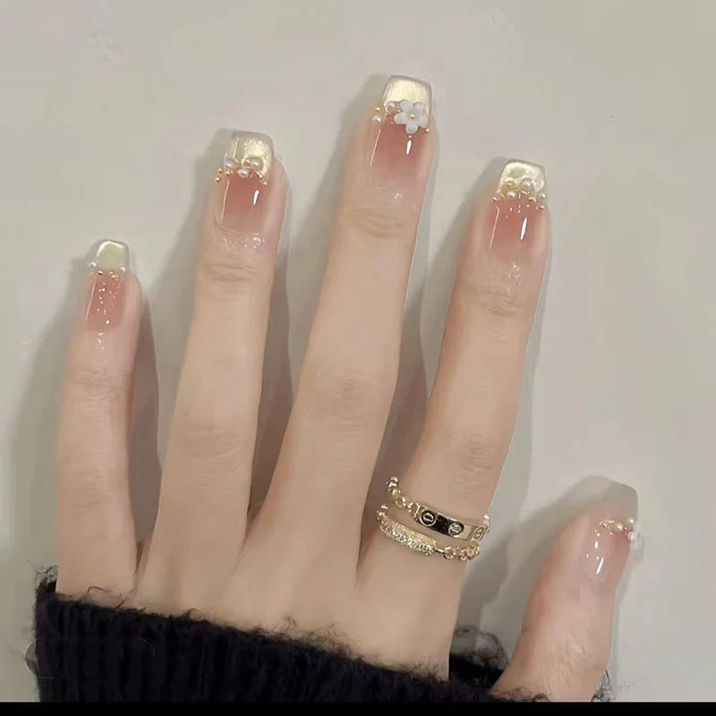 Press-On Nails Glossy Floral Peel & Press Multiple Sizes