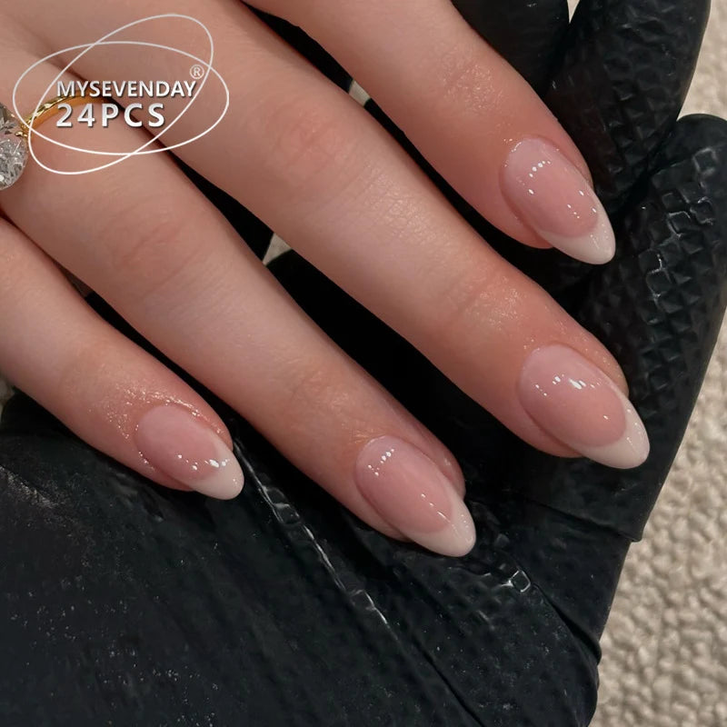 Press-On Nails Glossy French Almond Floral