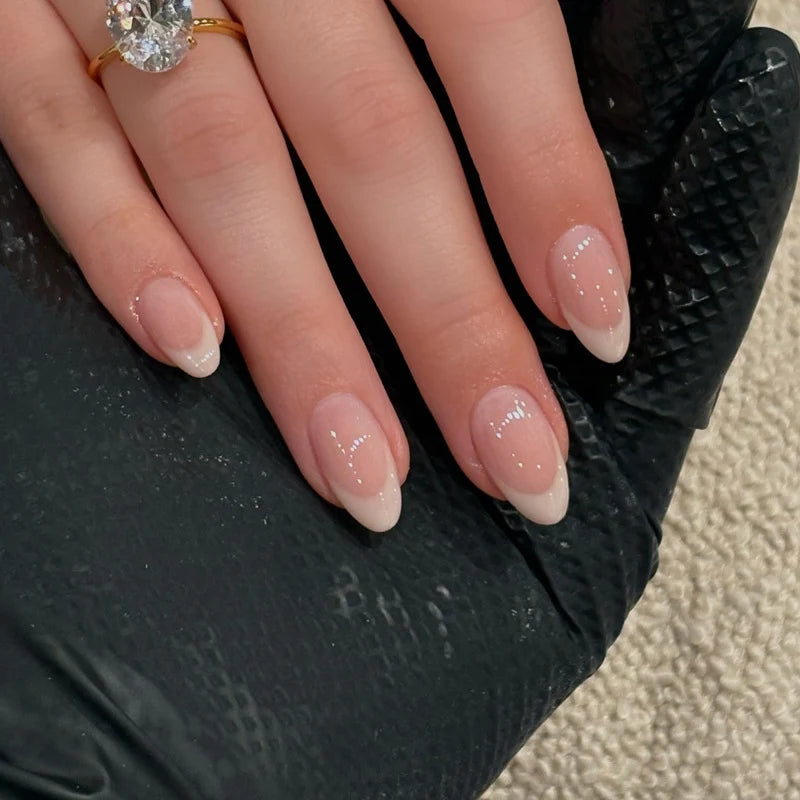 Press-On Nails Glossy French Almond Floral