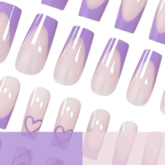 Press-On Nails Glossy Heart Pattern Set of 24