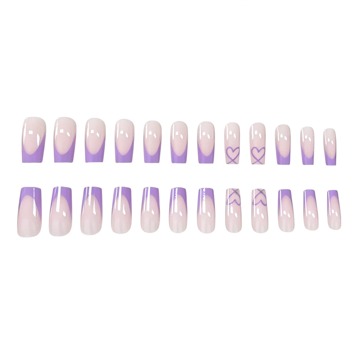 Press-On Nails Glossy Heart Pattern Set of 24