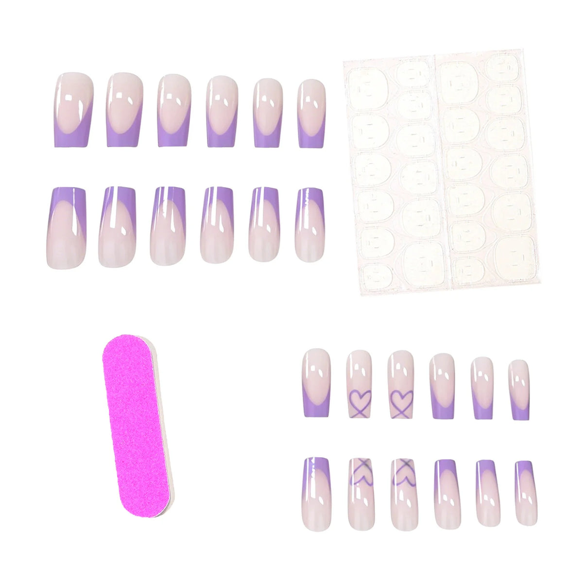 Press-On Nails Glossy Heart Pattern Set of 24