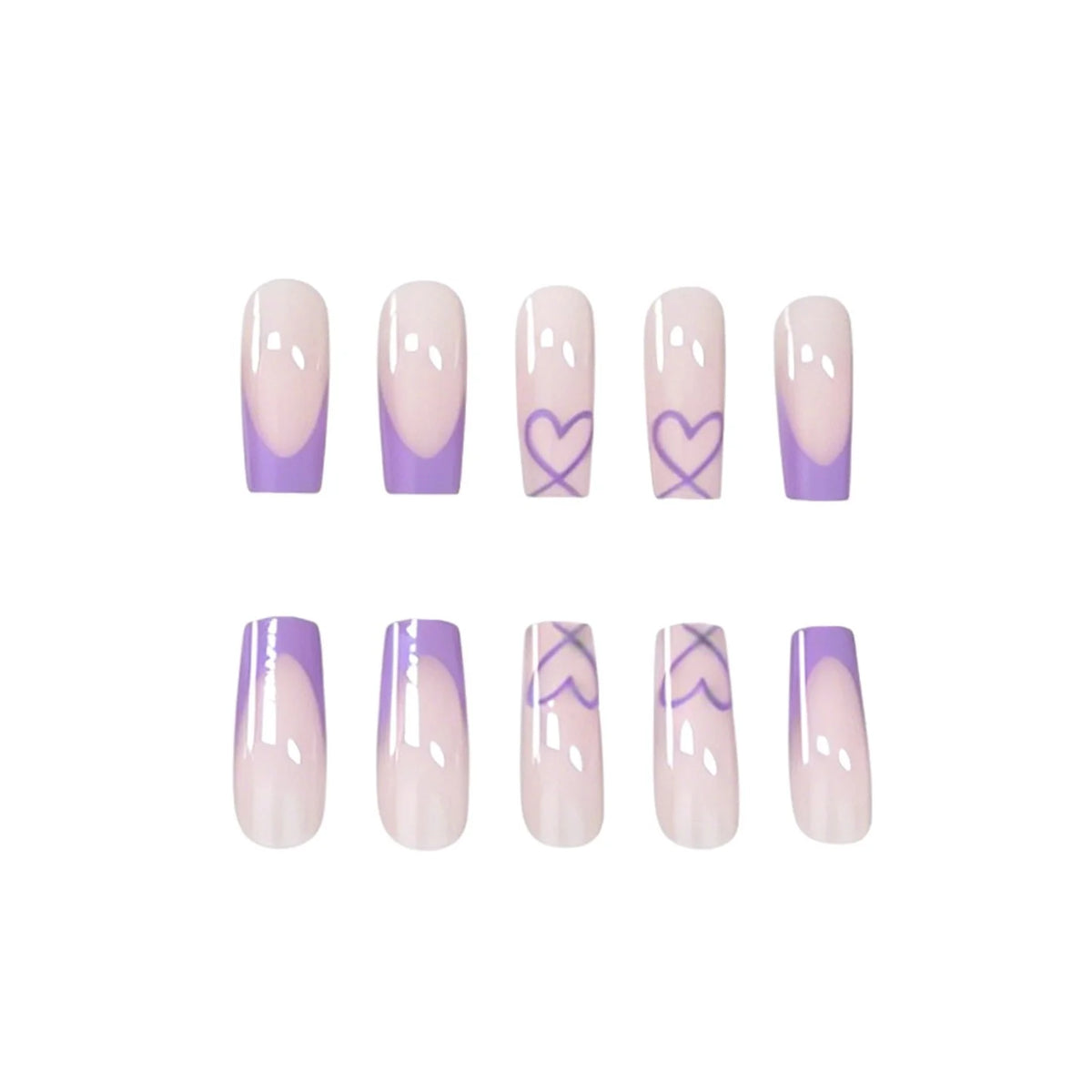 Press-On Nails Glossy Heart Pattern Set of 24
