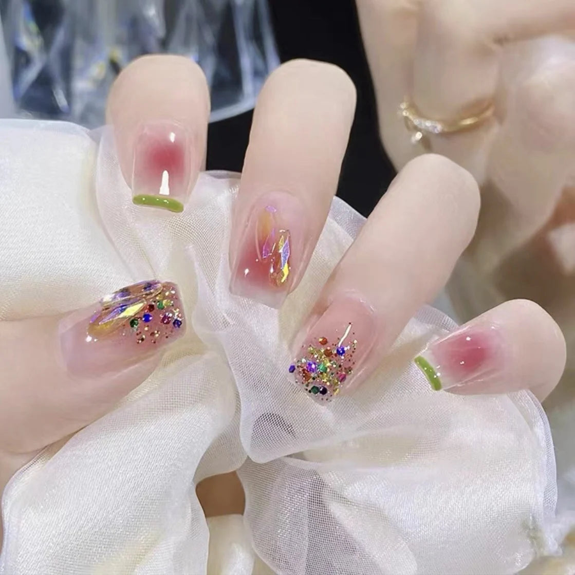 Press-On Nails Glue-On Aurora Artistic Glitter