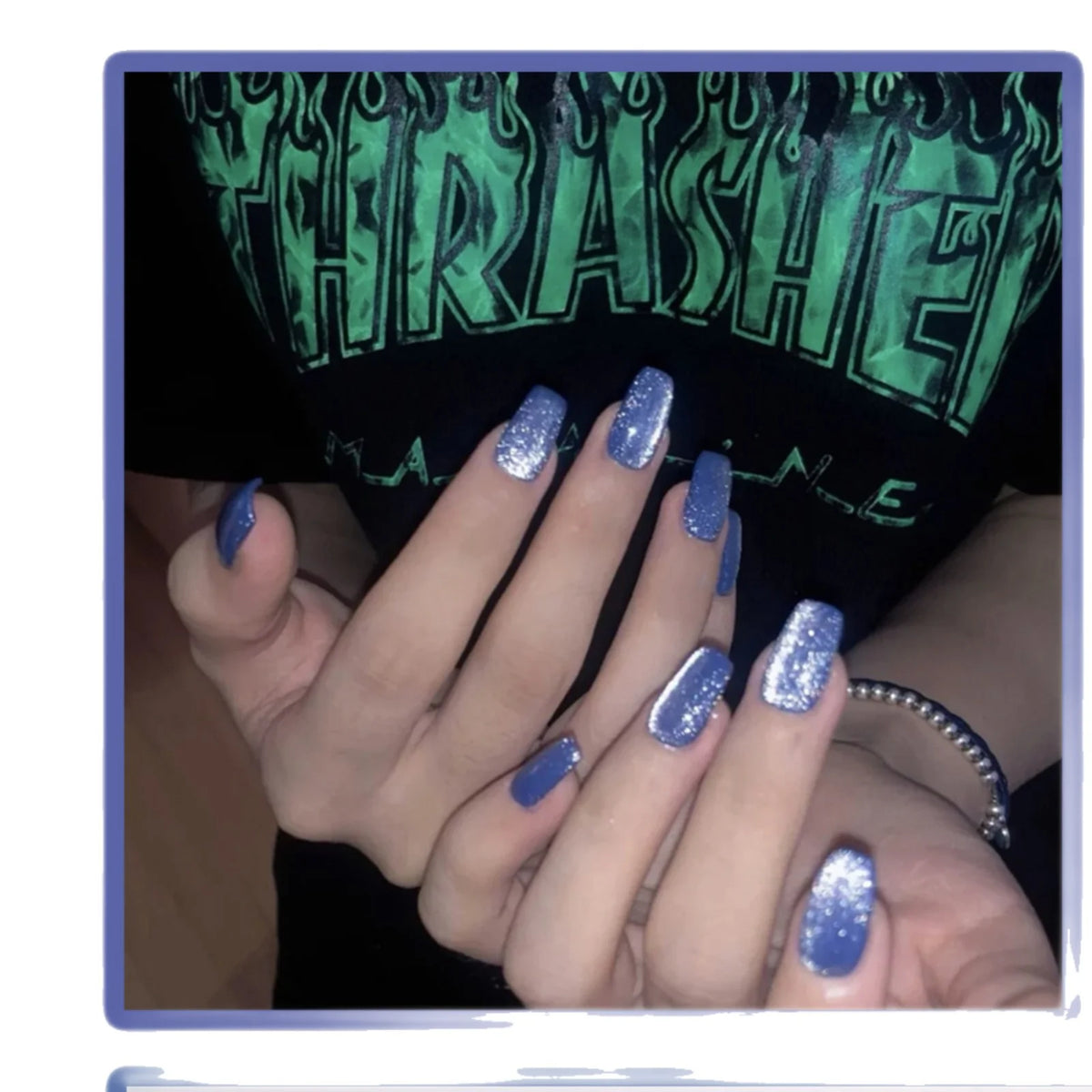 Press-On Nails Glue-On Sapphire Blue Glitter