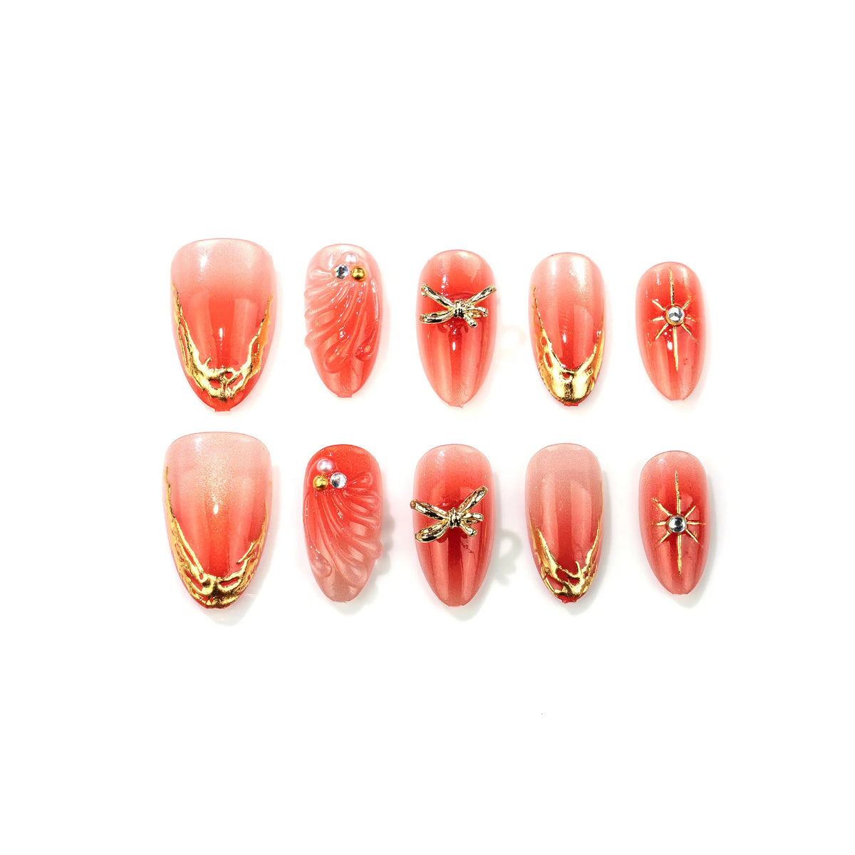 Press-On Nails Gold Accents Reusable Full Set