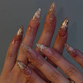 Press-On Nails Gold Floral Design Multiple Sizes
