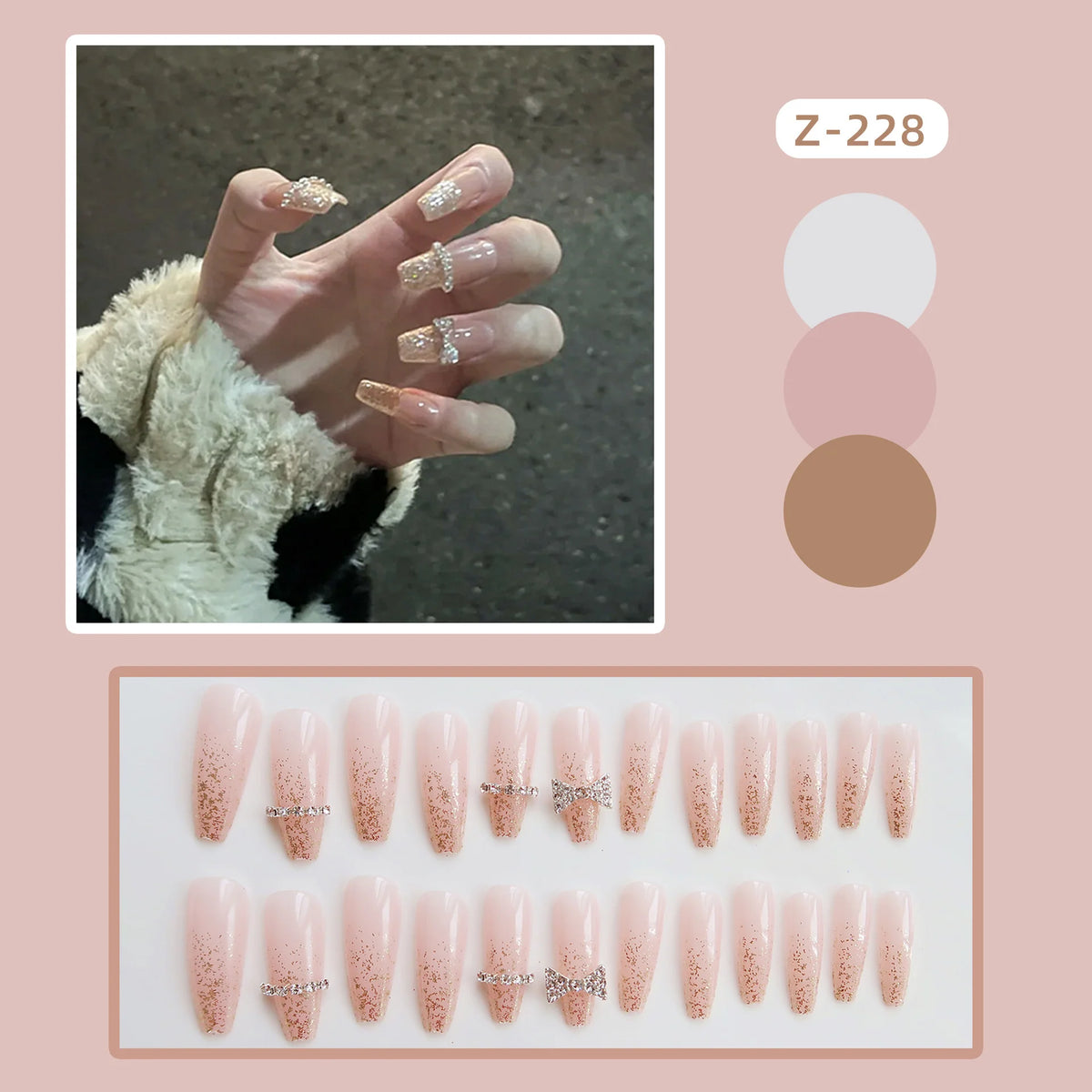 Press-On Nails Gold Glitter Glue-On Reusable
