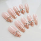 Press-On Nails Gold Glitter Glue-On Reusable