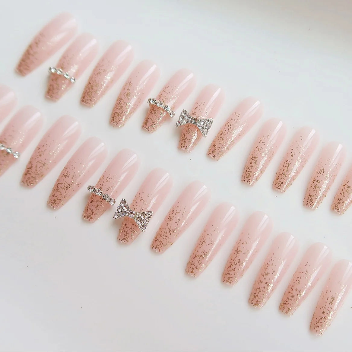 Press-On Nails Gold Glitter Glue-On Reusable