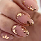Press-On Nails Gold Leaf Design Reusable & Self-Adhesive