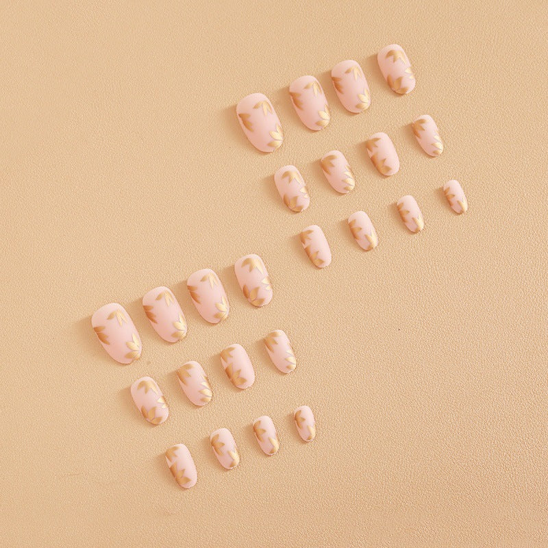 Press-On Nails Gold Leaf Design Reusable & Self-Adhesive