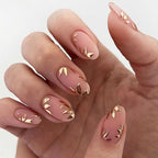 Press-On Nails Gold Leaf Design Reusable & Self-Adhesive
