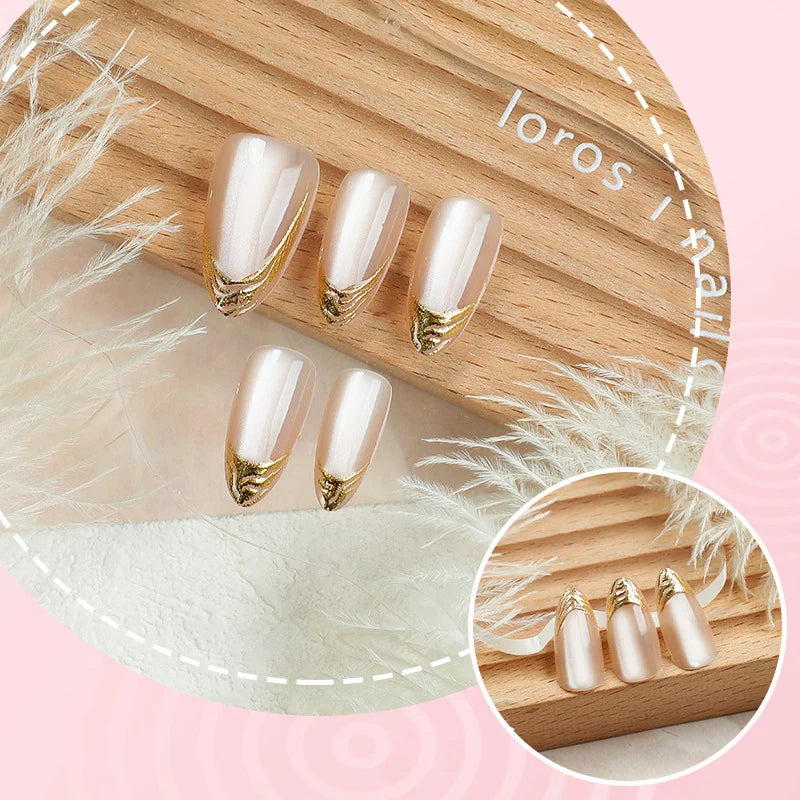 Press-On Nails Golden Accent Reusable Long-Lasting
