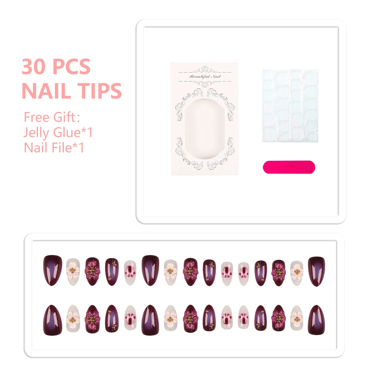 Press-On Nails Gothic Floral Peel-And-Stick Reusable