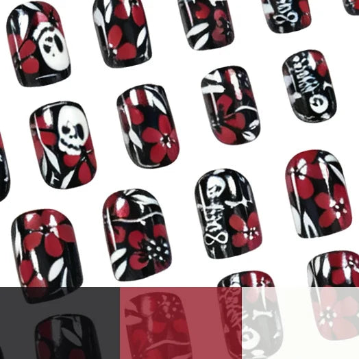Press-On Nails Gothic Floral Red Set of 24