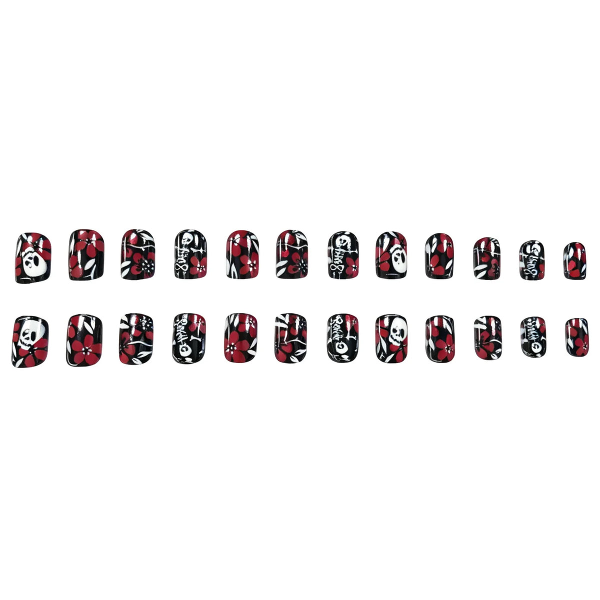 Press-On Nails Gothic Floral Red Set of 24