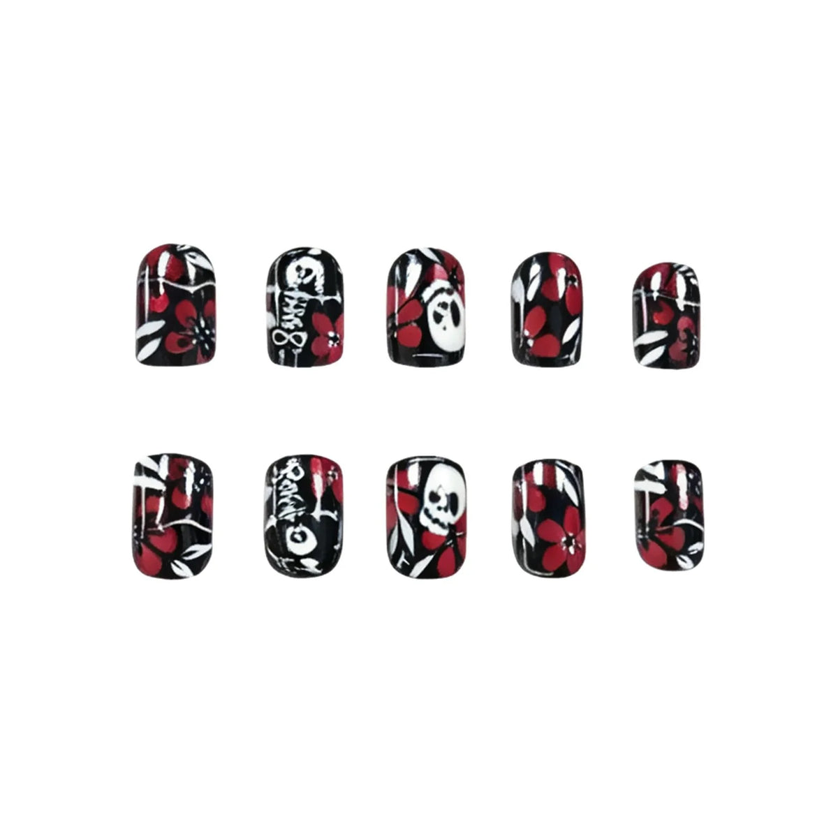 Press-On Nails Gothic Floral Red Set of 24