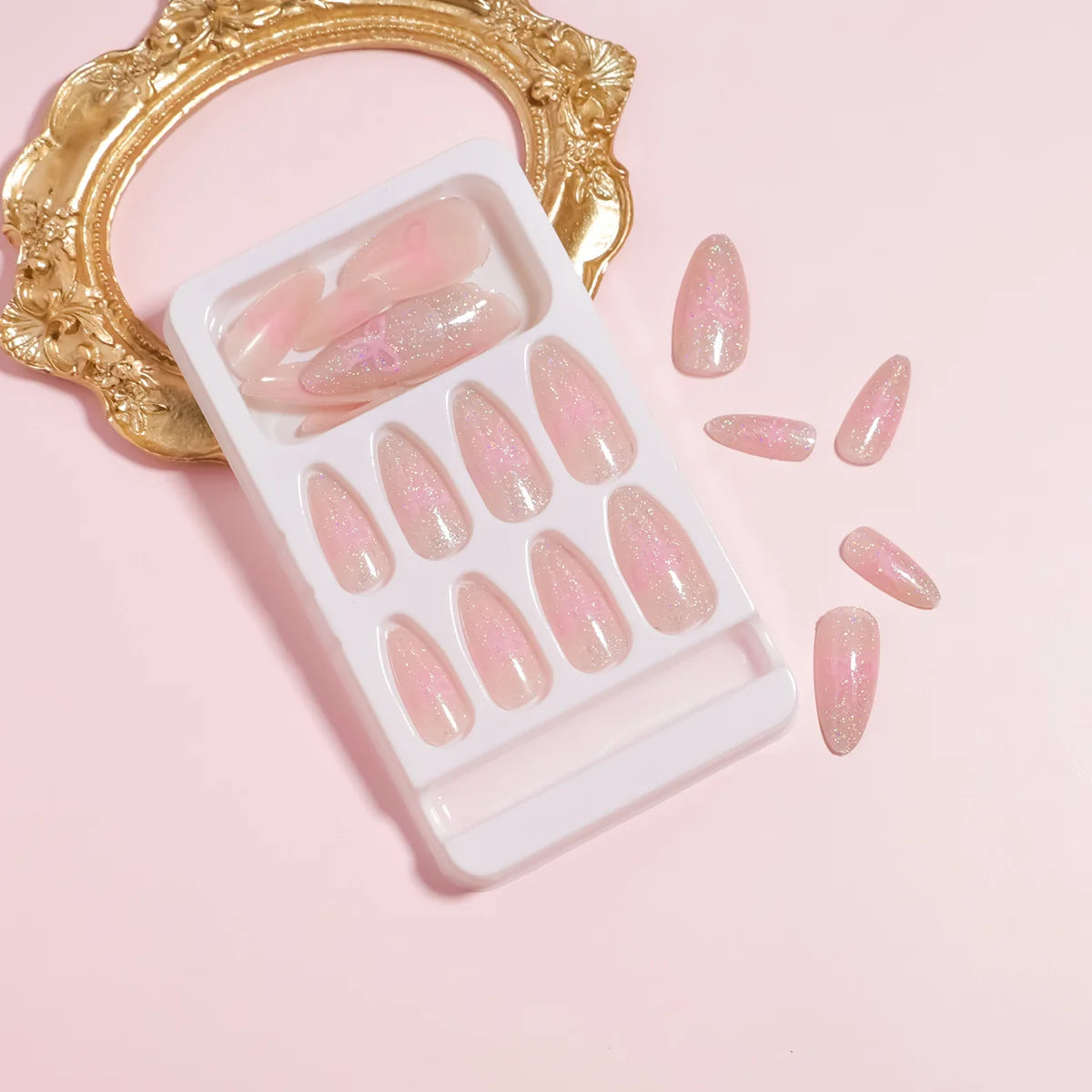 Press-On Nails Gradient Glitter Set of 24 Multiple Sizes