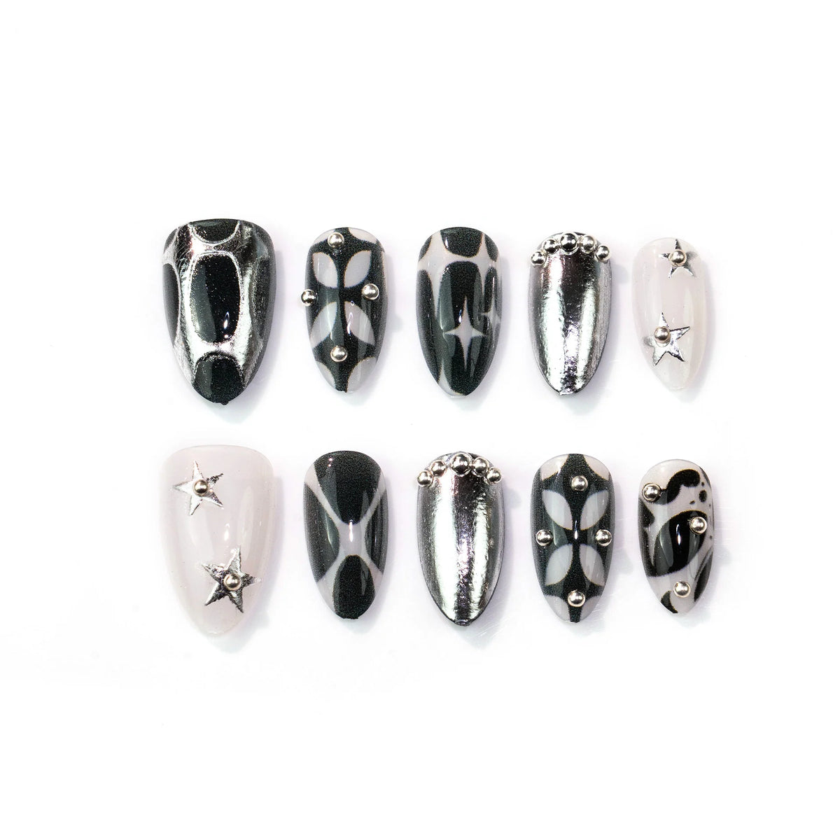 Press-On Nails Graphic Black & White Reusable
