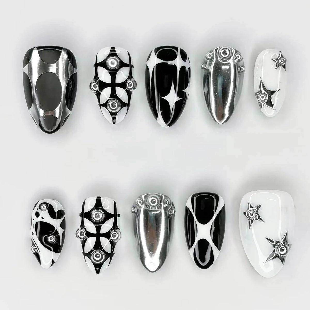 Press-On Nails Graphic Black & White Reusable