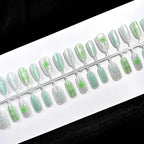 Press-On Nails Green Floral Sparkle Peel-And-Press