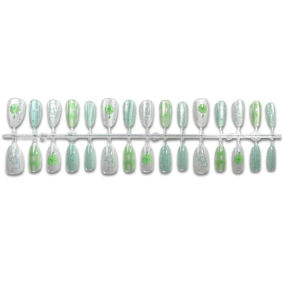 Press-On Nails Green Floral Sparkle Peel-And-Press