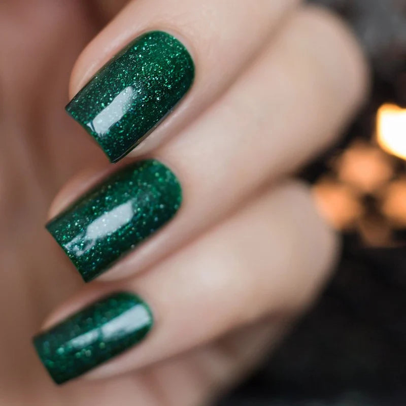 Press-On Nails Green Glitter Peel & Stick 24-Piece