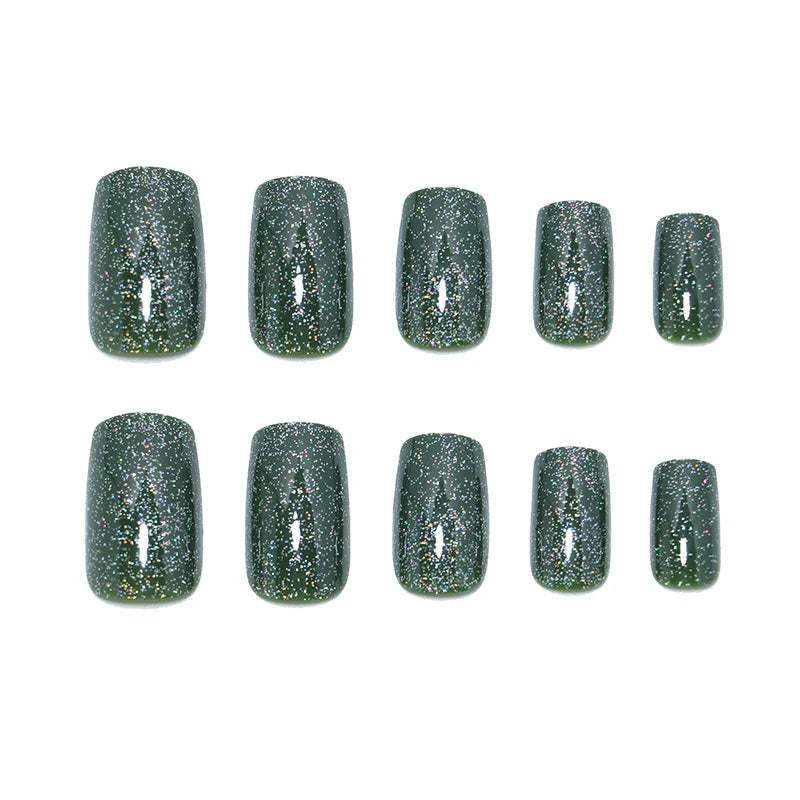 Press-On Nails Green Glitter Peel & Stick 24-Piece