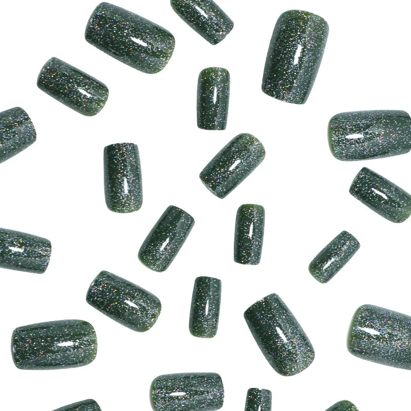 Press-On Nails Green Glitter Peel & Stick 24-Piece