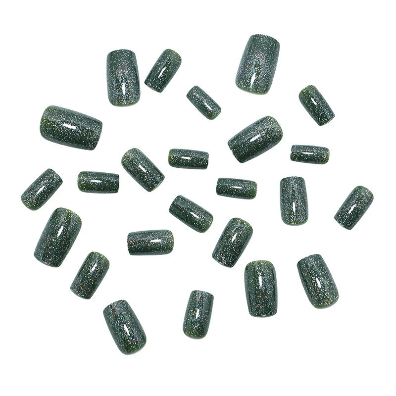 Press-On Nails Green Glitter Peel & Stick 24-Piece