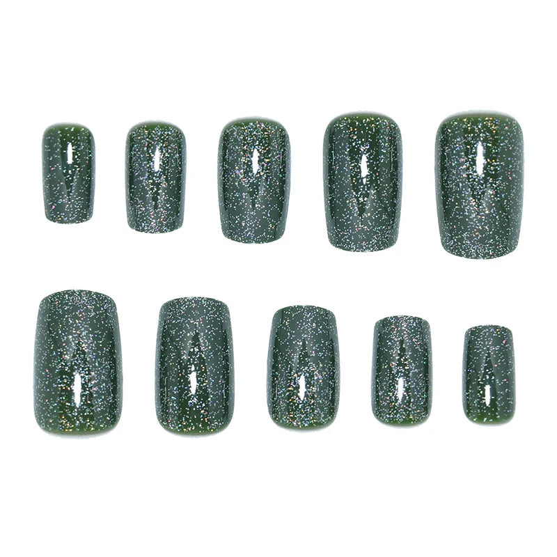 Press-On Nails Green Glitter Peel & Stick 24-Piece