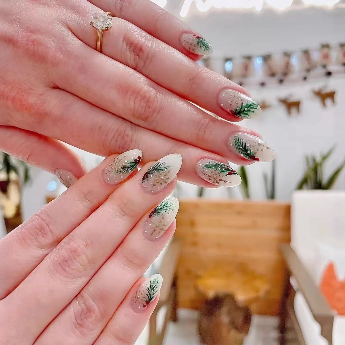 Press-On Nails Hand-Painted Botanical Reusable & No Glue