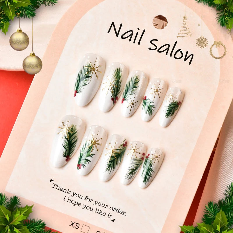 Press-On Nails Hand-Painted Botanical Reusable & No Glue