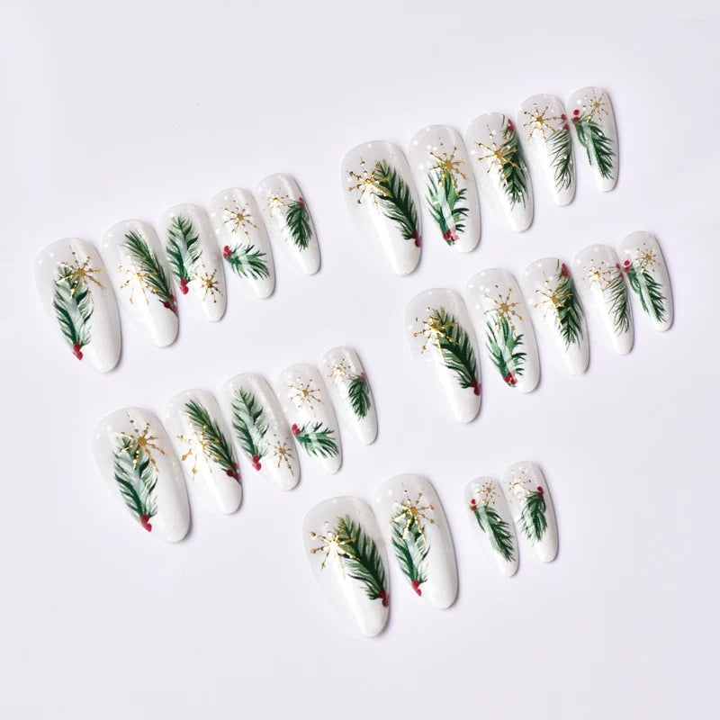 Press-On Nails Hand-Painted Botanical Reusable & No Glue