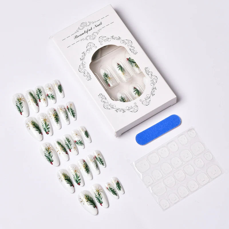 Press-On Nails Hand-Painted Botanical Reusable & No Glue