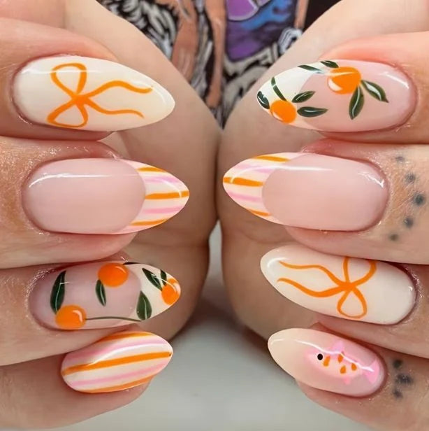 Press-On Nails Hand-Painted Floral Acrylic 24-Piece