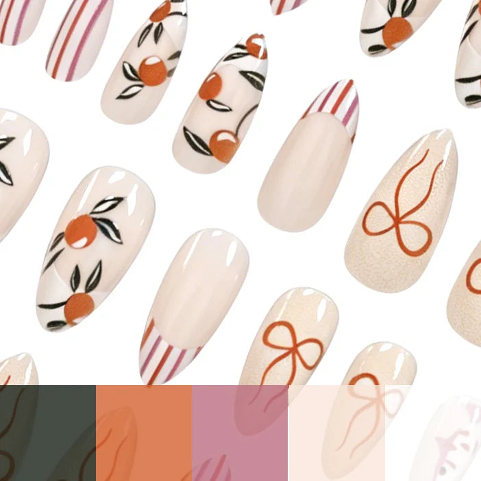 Press-On Nails Hand-Painted Floral Acrylic 24-Piece