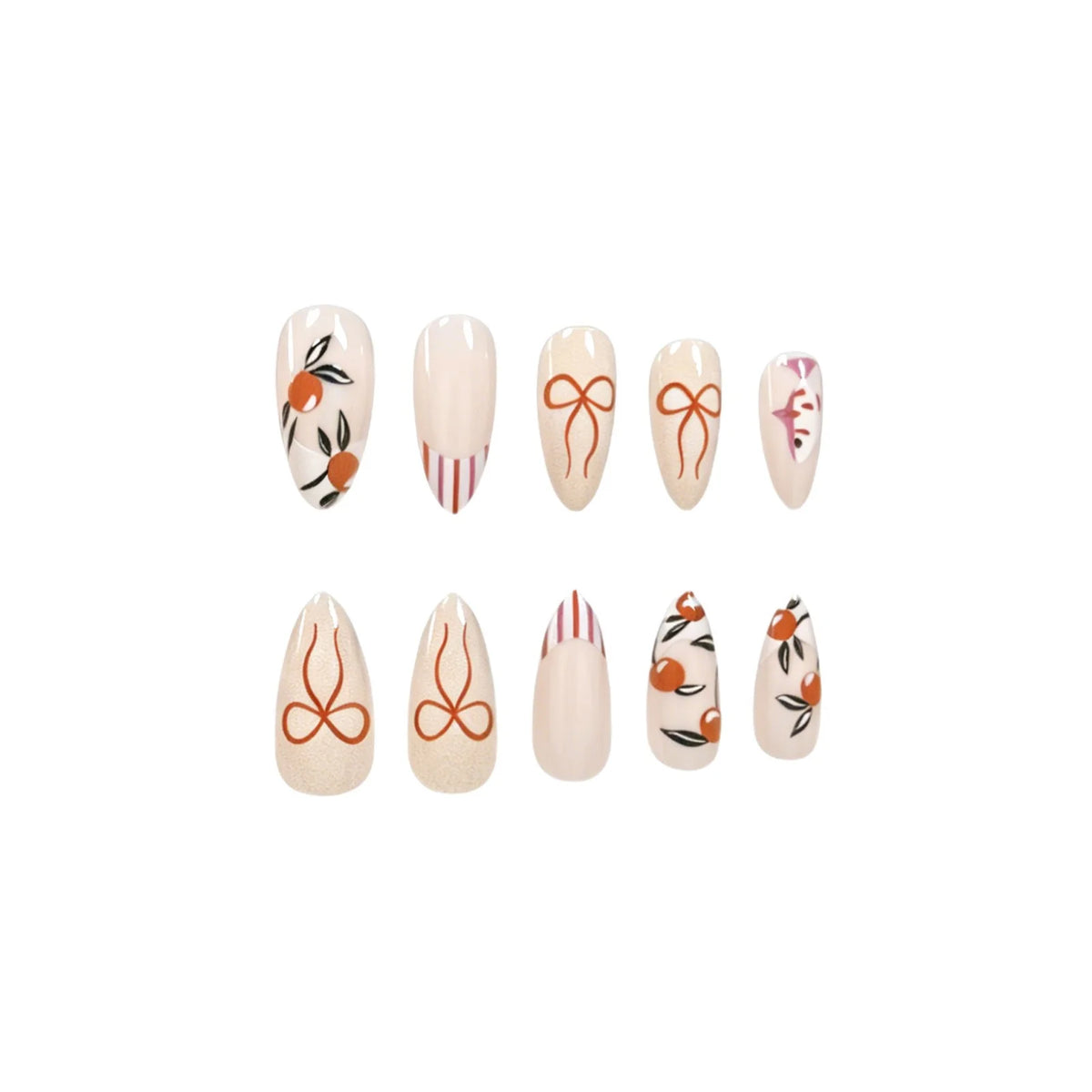 Press-On Nails Hand-Painted Floral Acrylic 24-Piece