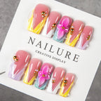 Press-On Nails Hand-Painted Floral & Beaded