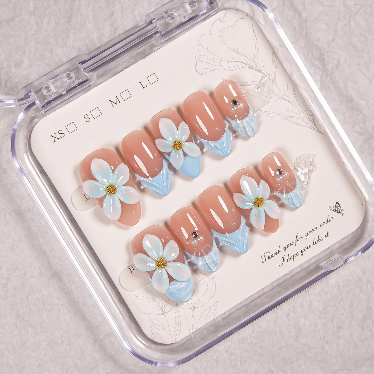 Press-On Nails Hand-Painted Floral Easy Application & Comfortable Fit