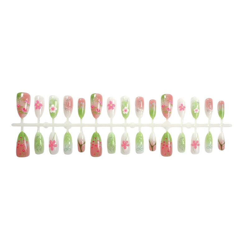 Press-On Nails Hand-Painted Floral Easy Application & Comfortable Fit