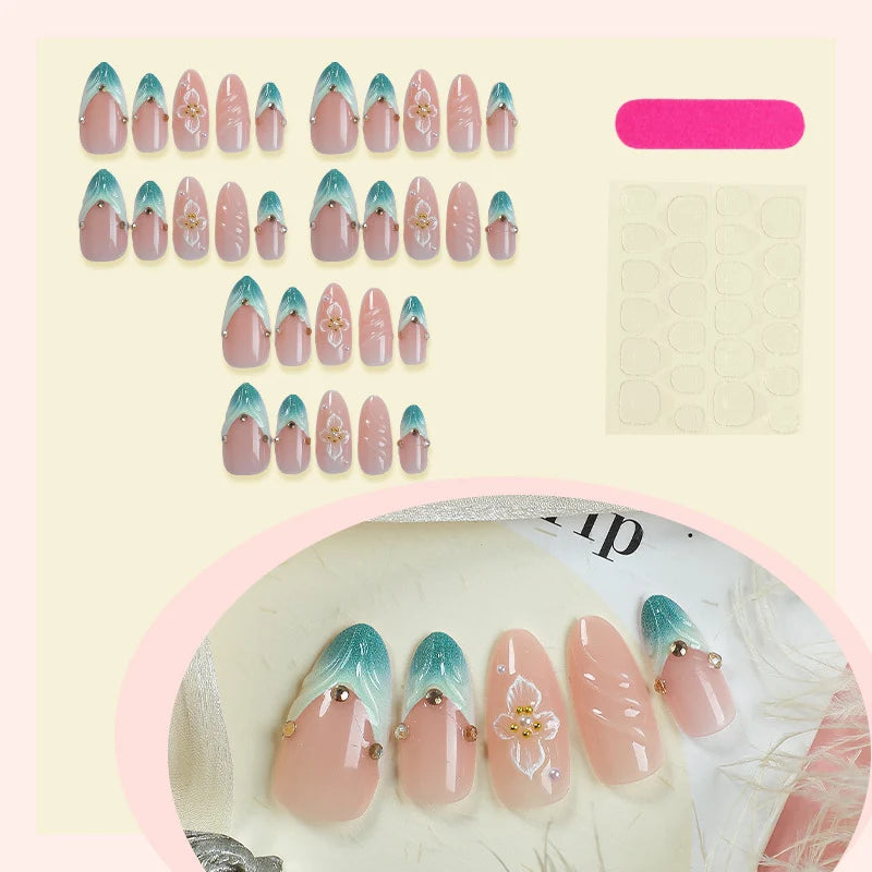 Press-On Nails Hand-Painted Floral Glossy Peel & Press