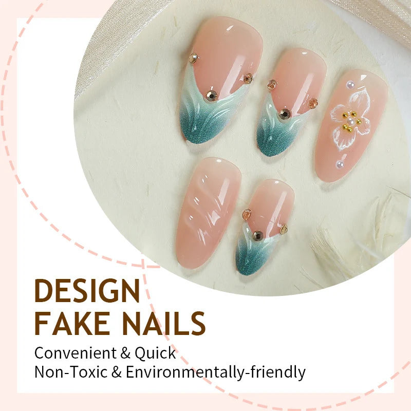 Press-On Nails Hand-Painted Floral Glossy Peel & Press