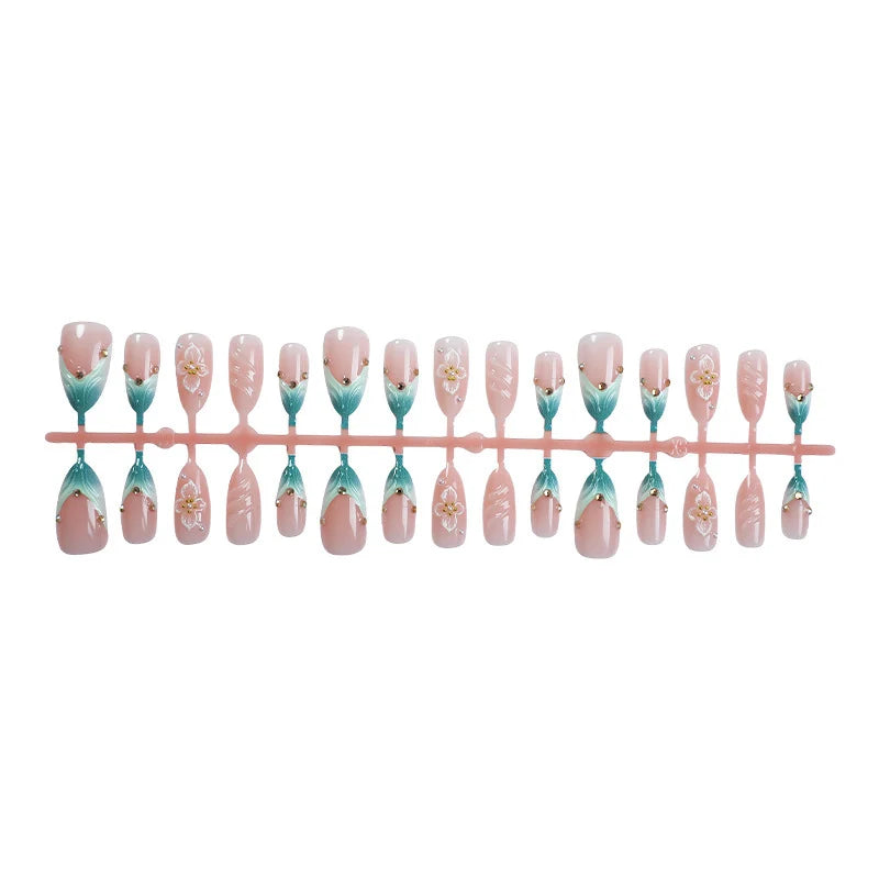 Press-On Nails Hand-Painted Floral Glossy Peel & Press