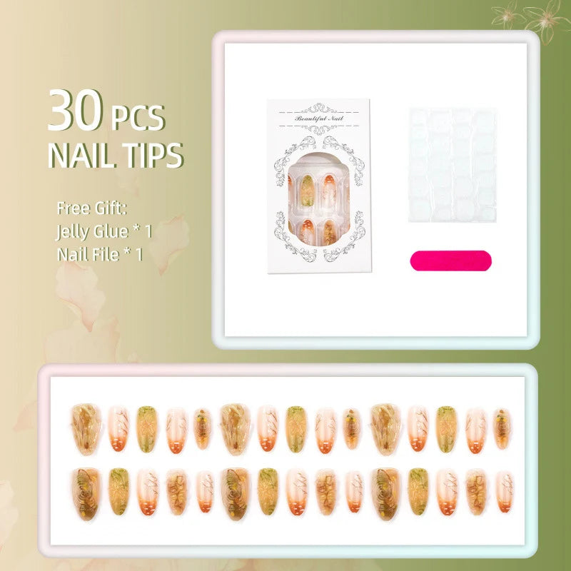 Press-On Nails Hand-Painted Floral No Glue & Custom Fit